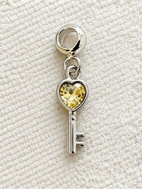 Silver Key Heart Dangle Charm - Pandora Style